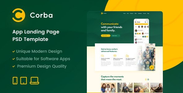 Corba – App Landing Page PSD Template   Design App template