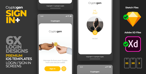 Cryptogen - Sketch UI Kit Template for iOS Login Screens  Developer Tools Design Uikit
