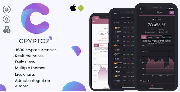 Cryptoz - Full cryptocurrency app for live tracking and watching cryptocurrencies rates ANDROID/IOS Ionic Crypto &amp; Blockchain Mobile App template