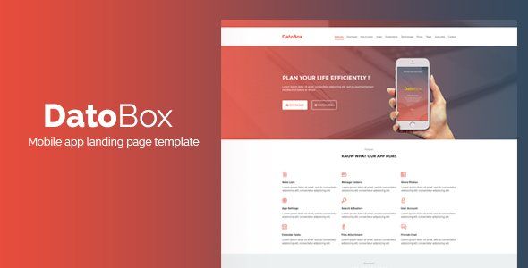 DatoBox || Mobile App Landing Page Template   Design App template