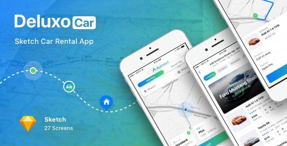 Deluxo Car - Sketch Car Rental App  Travel Booking &amp; Rent Design Uikit