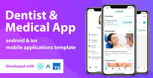 Dentist & Medical Mobile App Template With React Native React native  Mobile App template