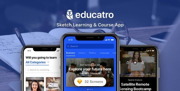 Educatro - Sketch Learning & Course App  Books, Courses &amp; Learning Design Uikit
