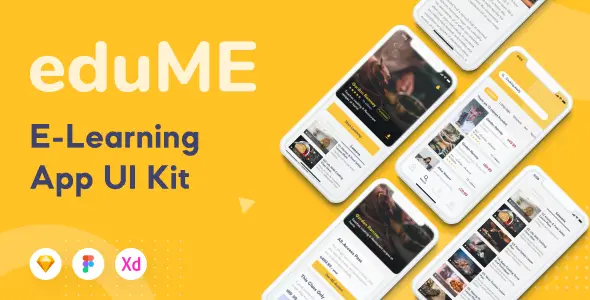 Edume - E Learning App Mobile UI Kit  Books, Courses &amp; Learning Design Uikit