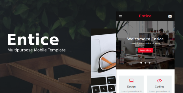 Entice - Multipurpose Mobile Template  News &amp; Blogging Design Uikit