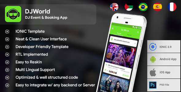 Events App| DJ App| Android Template + iOS Template| IONIC 3 | DJWorld| Ticket Booking App Ionic Music &amp; Video streaming Mobile App template