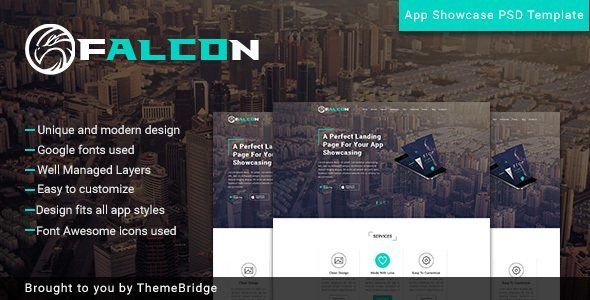 Falcon - Mobile App Landingpage  News &amp; Blogging Design App template