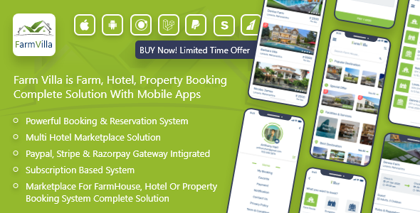 FarmVilla - Farm, Property, Resort Booking Marketplace Solution With Admin panel Ionic Travel Booking &amp; Rent Mobile App template