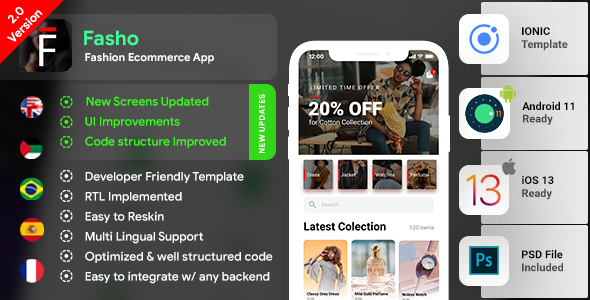 Fashion Ecommerce Android App + Fashion Ecommerce iOS App Template | Fasho| IONIC 3 Ionic Ecommerce Mobile App template