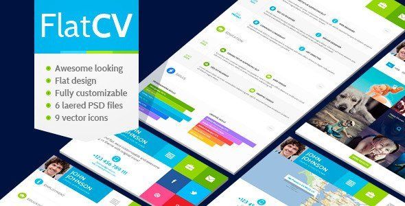 FlatCV - vCard Resume PSD Template   Design 