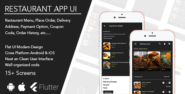 Flutter App Restaurant Template with Single Page Website Flutter Food &amp; Goods Delivery Mobile App template
