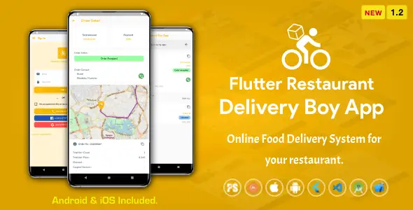 Flutter Restaurant Delivery Boy App for iOS and Android ( 1.2 ) Flutter Ecommerce Mobile App template