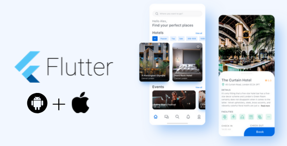 Flutter android and ios Hotel Booking UI Template Flutter Travel Booking &amp; Rent Mobile App template
