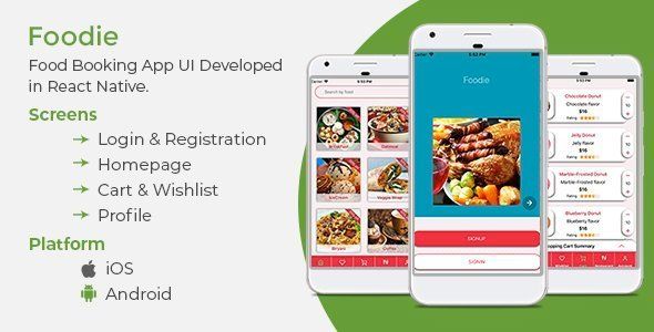 Food App Template with React Native - Mobile Android and iOS compatible React native Developer Tools Mobile App template