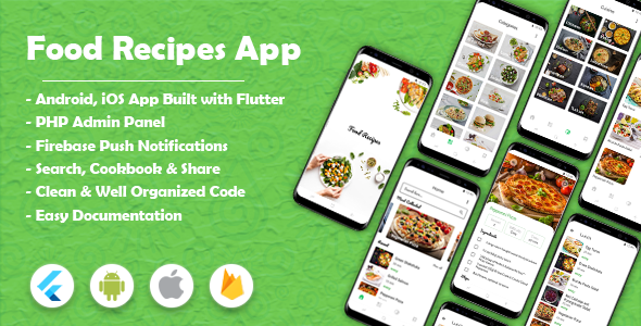 Food Recipes Flutter App (Android & iOS) Flutter Developer Tools Mobile App template