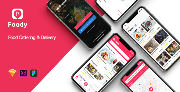 Foody mobile App UI Kit for Sketch  Food &amp; Goods Delivery Design Uikit