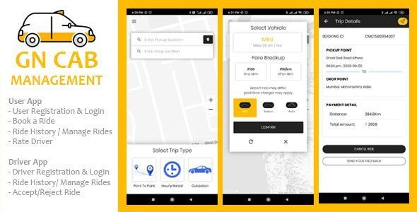 GN Cab Management - Ionic Cab Booking, Taxi Booking Android & iPhone App, PHP Codeigniter Ionic Travel Booking &amp; Rent Mobile App template