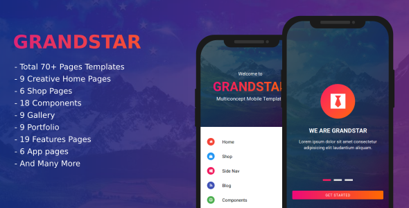 Grandstar - Multiconcept Web App UI Kit Mobile Template  Ecommerce Design Uikit