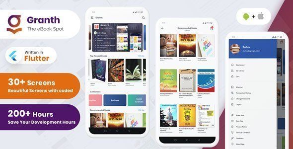 Granth - Flutter Ebook App + Admin panel Flutter Books, Courses &amp; Learning Mobile Library