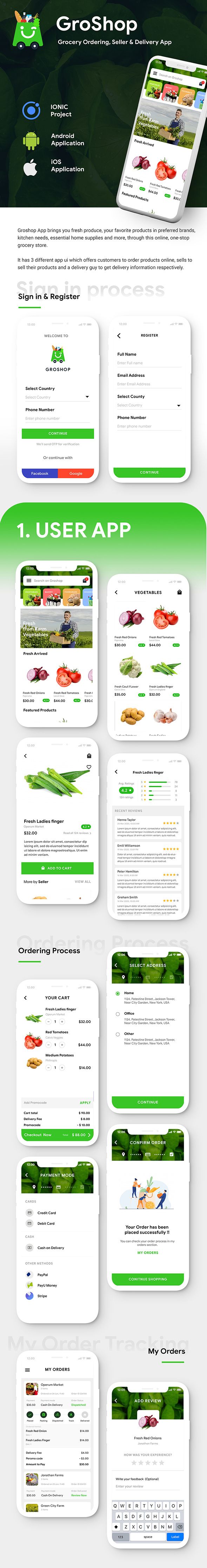 Grocery Android App Template + Grocery ordering iOS App Template| IONIC 5 | Groshop - 2