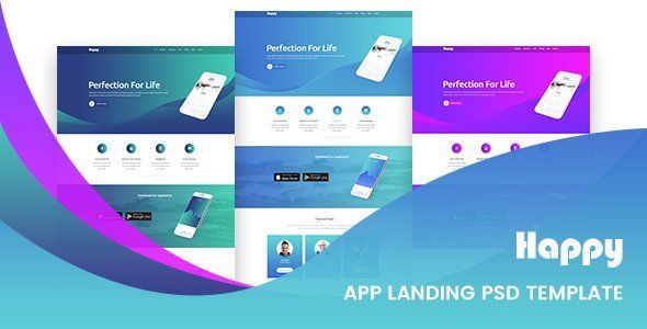 Happy App Landing Page PSD Template   Design App template