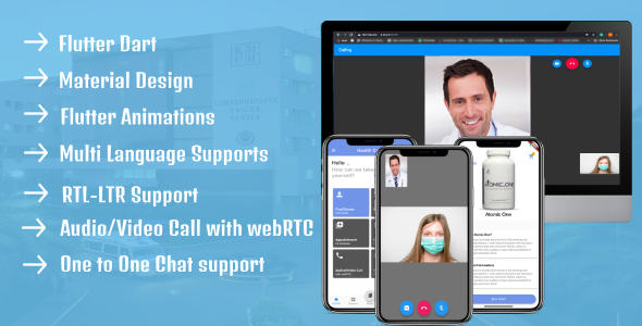 Healer - Complete Health Care Solutions Template With Flutter + Audio/Video Call with webRTC Flutter Ecommerce Mobile Uikit