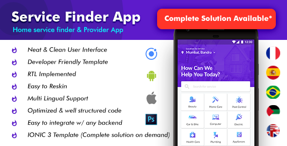 Home Service Finder Android App + Home Service Finder iOS App Template| Handyman (HTML+CSS IONIC 3) Ionic Travel Booking &amp; Rent Mobile App template