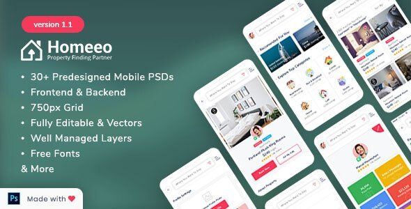 Homeeo - Booking and Rental Mobile PSD  Travel Booking &amp; Rent Design 