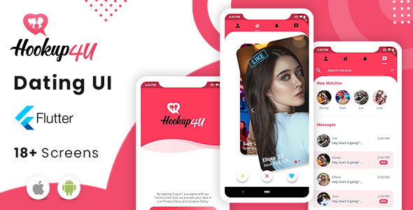 HookUp4U : A Tinder like Flutter Dating UI Flutter Social &amp; Dating Mobile App template