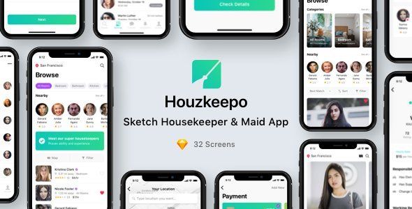 Houzkeepo - Sketch Housekeeper & Maid App  Travel Booking &amp; Rent Design Uikit