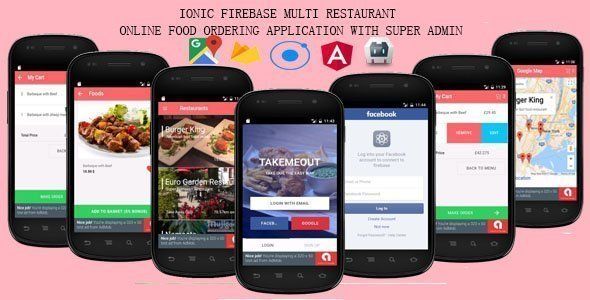 Ionic + Firebase - Multi Restaurant Online Food Ordering System Ionic Food &amp; Goods Delivery Mobile App template