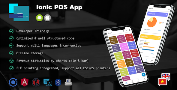 Ionic POS App - Manage Orders, Menu Items & Print Bills Ionic Ecommerce Mobile App template