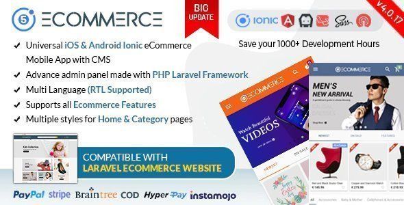 Ionic5 Ecommerce - Universal iOS & Android Ecommerce / Store Full Mobile App with Laravel CMS Ionic Ecommerce Mobile App template
