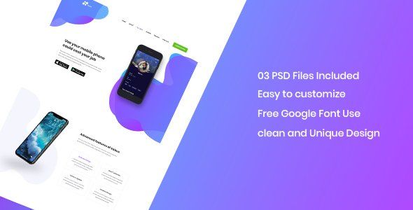 Kabus - clean and modern app landing page PSD template   Design App template