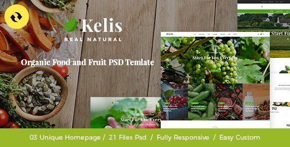 Kelis - Organic Food And Fruit Store PSD Template  Ecommerce Design Uikit
