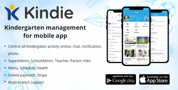 Kindie App - Multi branch kindergarten management mobile app React native Books, Courses &amp; Learning Mobile App template