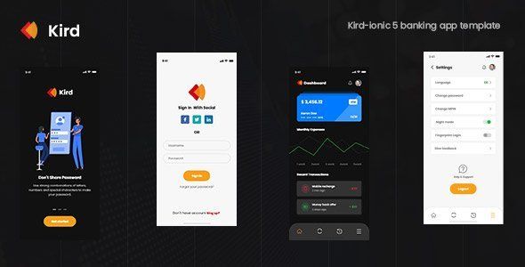 Kird - ionic 5 banking app theme Ionic Finance &amp; Banking Mobile Uikit