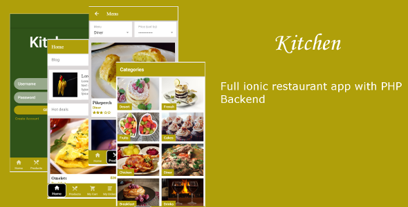 Kitchen - Ionic 3 restaurant template Ionic Ecommerce Mobile App template