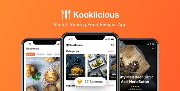 Kooklicious - Sketch Sharing Food Recipes App  Food &amp; Goods Delivery Design Uikit