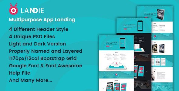 Landie Multipurpose App Landing PSD Template  Multipurpose Design App template