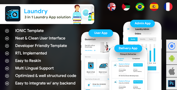 Laundry Android App + Laundry iOS App Template | Quickwash (HTML+CSS files IONIC 3) Ionic  Mobile App template