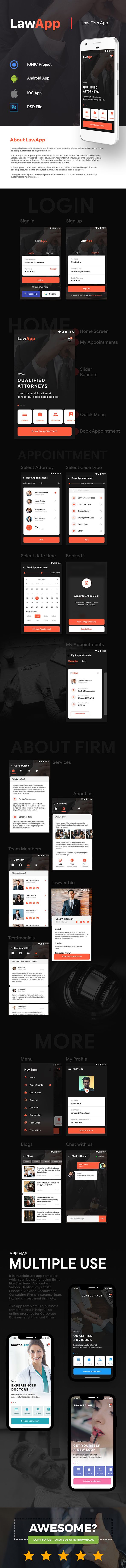Multiple use |  Law Android App + Law iOS App Template | HTML + Css IONIC 3 | LawApp - 2