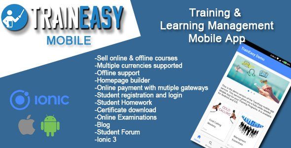 Learning Management System Ionic 3 App - TrainEasy Ionic Books, Courses &amp; Learning Mobile App template