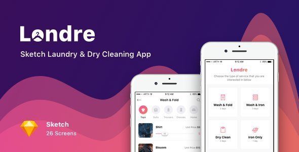 Londre - Sketch Laundry & Dry Cleaning App  Food &amp; Goods Delivery Design Uikit