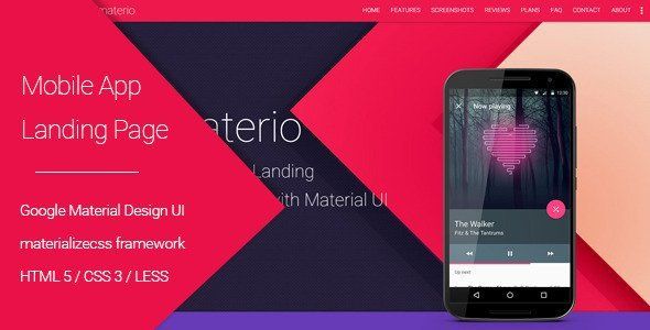Materio - Material Design Mobile App Landing Page   Design App template