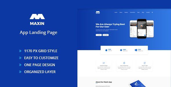 Maxin - App Landing Page PSD Template  Ecommerce Design App template
