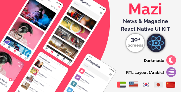 Mazi - News & Magazine for React Native mobile template React native News &amp; Blogging Mobile App template