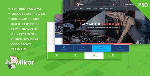 Mikar - Repair Shop PSD Template  Ecommerce Design 