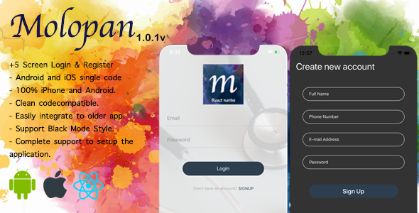 Molopan | React native Login & Register React native  Mobile App template