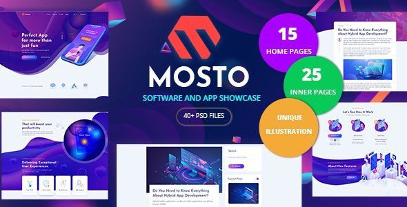 Mosto - Software and App Landing Pages PSD Template   Design App template